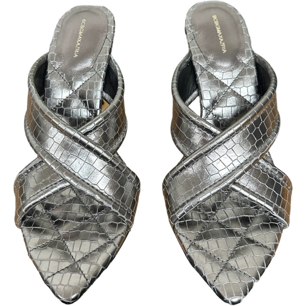 BCBGMAXAZRIA Women’s Talli Metallic Leather Pewter Sandals - Picture 6 of 7